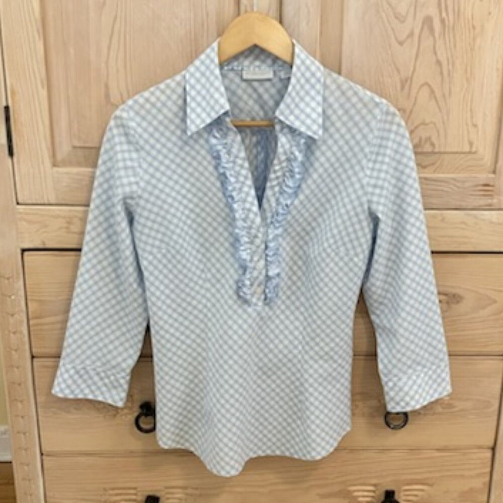 New York & Company Gingham Country Western Cowgirl Cowboy Shirt Ruffle